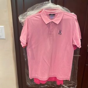Psycho Bunny pink collared shirt, practically new, worn once